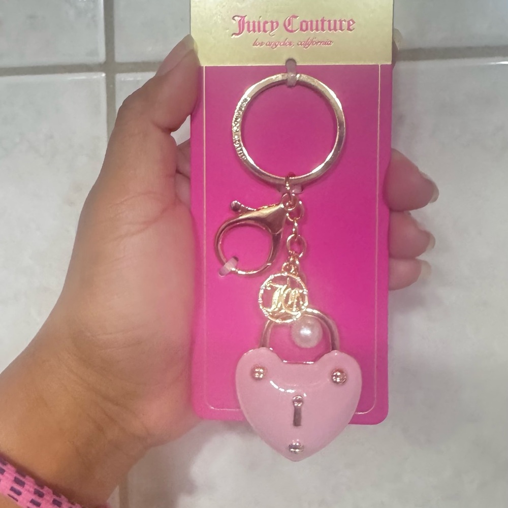 Juicy Couture Pink Heart Keychain with Gold Details